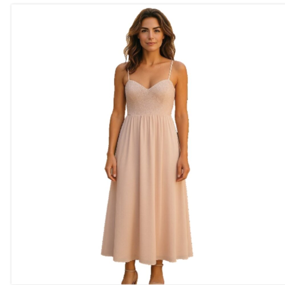 Lucy Paris Maxi Dress Large Taupe Embellished Spaghetti Strap Gown NEW